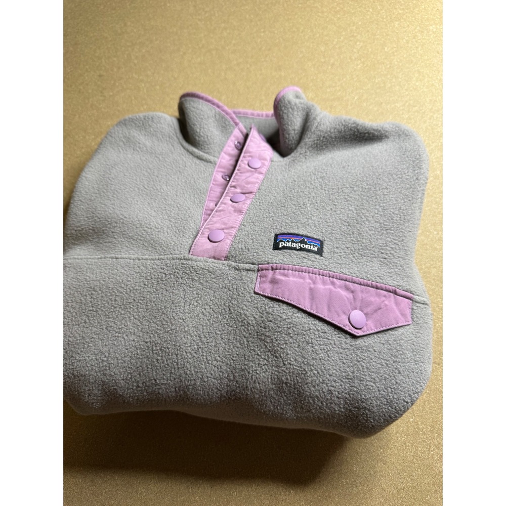 Patagonia Synchilla Snap-T Fleece Pullover Gray Lavender Purple Girls Large 12